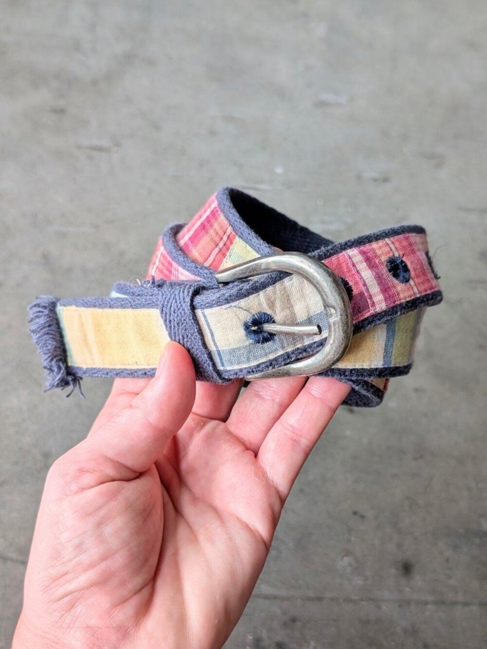 Vintage Y2K American Eagle Colorful Madras Plaid Patchwork Canvas Belt medium